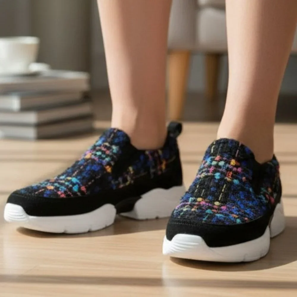 MSGM Black Blue Multicolor Tweed  Slip-On Extra Light Trainers Size 36 (US 6) - Picture 3 of 12